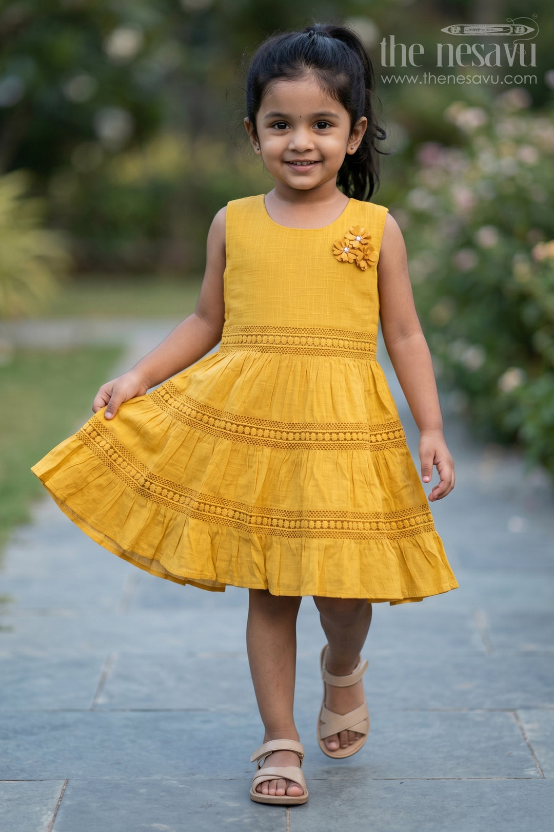 The Nesavu Girls Cotton Frock Baby Girl Cotton Frock for Summer Outings and Casual Wear Nesavu 18 (2Y) / Yellow / Cotton GFC230A-18 Nesavu baby girl cotton frock for summer outings and daily wear with soft embroidery design
