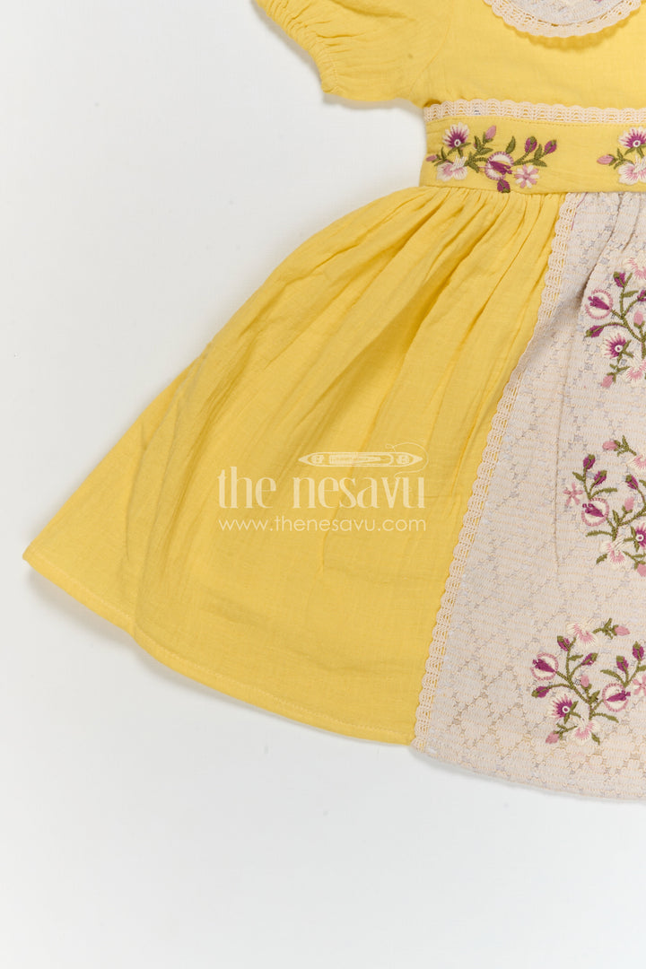 The Nesavu Girls Cotton Frock Baby Girl Cotton Frock for Summer Outings and Daily Wear Nesavu Nesavu Baby Girl Muslin Cotton Frock With Thread Embroidery For Summer Outings And Daily Wear