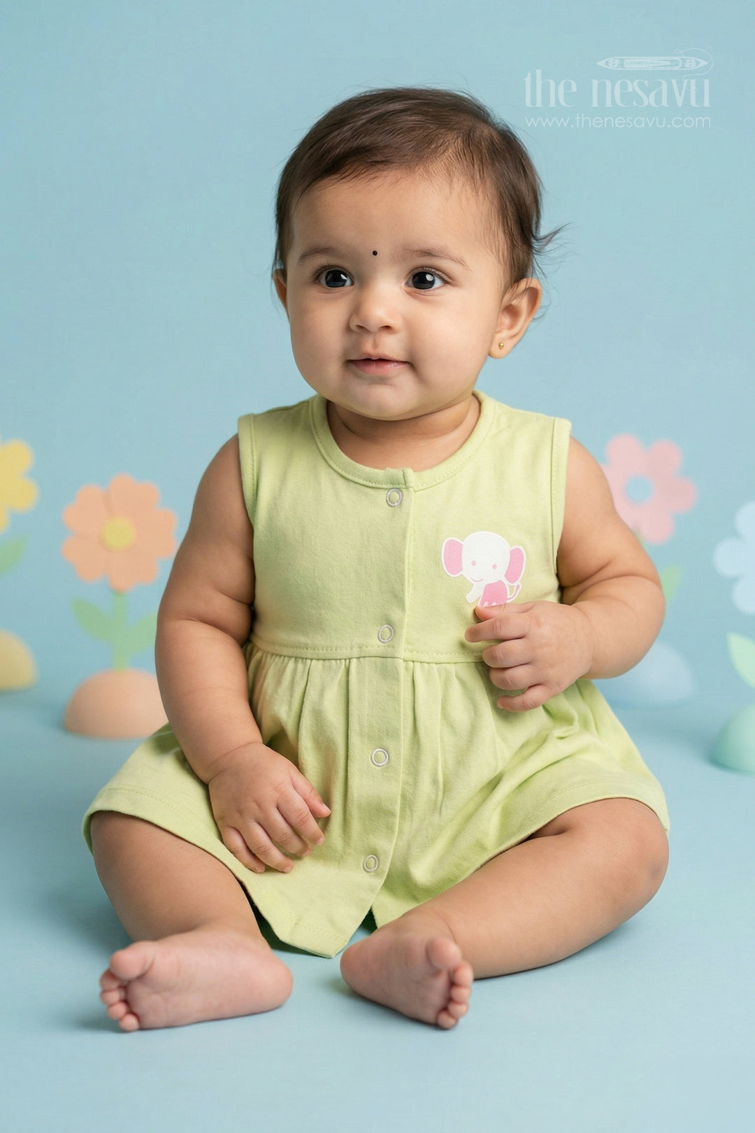 The Nesavu Baby Frocks Baby Girl Cotton Frock for Summer Outings and Daycare Nesavu 10 (NB) / Half white / Cotton BFJ943A-10 Nesavu Baby Girl Cotton Frock For Summer Wear Soft Sleeveless Jersey Dress For Infants