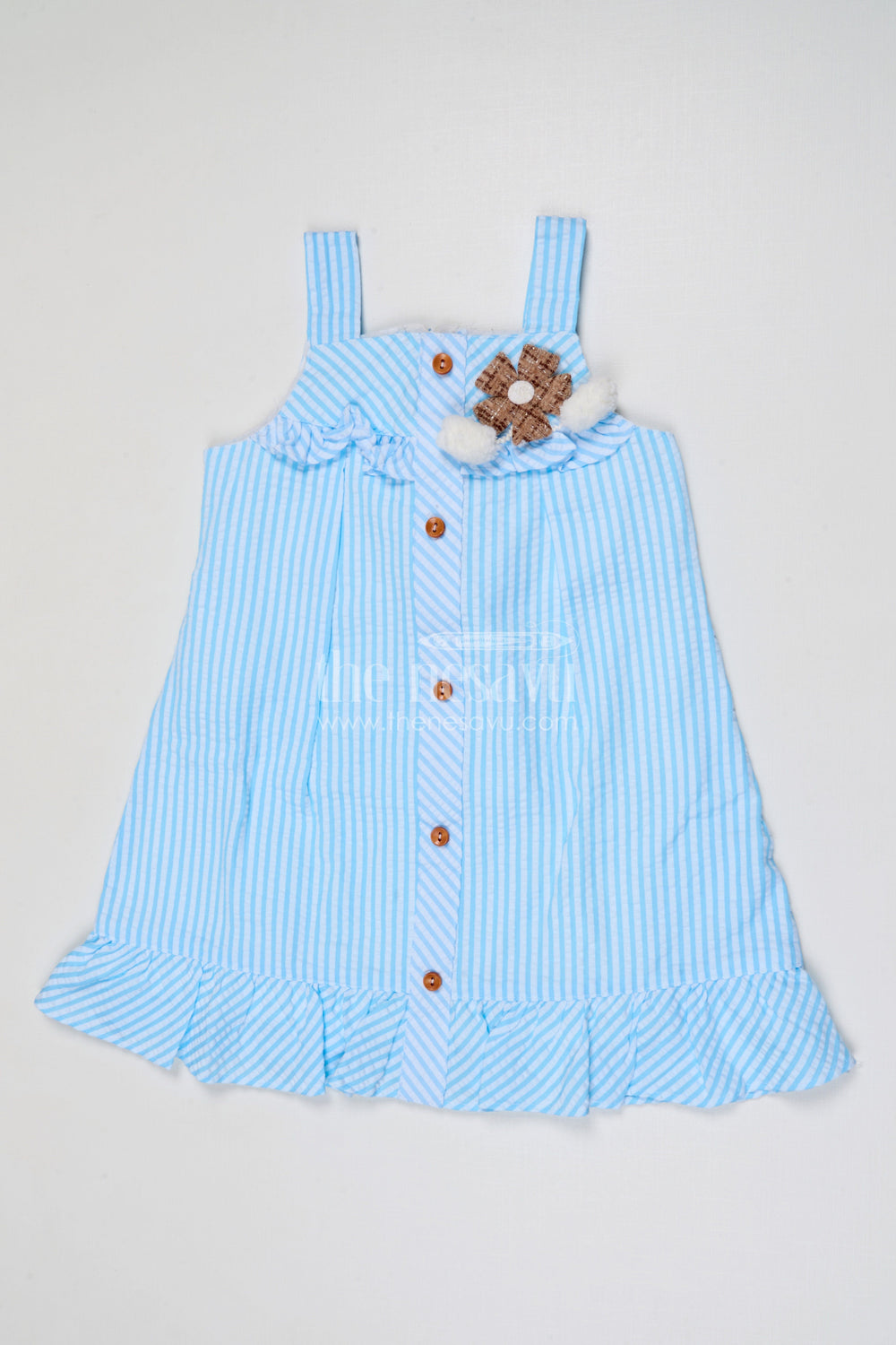 The Nesavu Girls Cotton Frock Baby Girl Cotton Frock for Summer Outings and Family Gatherings Nesavu 16 (1Y) / Blue / Seer Sucker GFC2143A-16 Nesavu baby girl seer sucker cotton frock for summer outings and casual wear with button front design