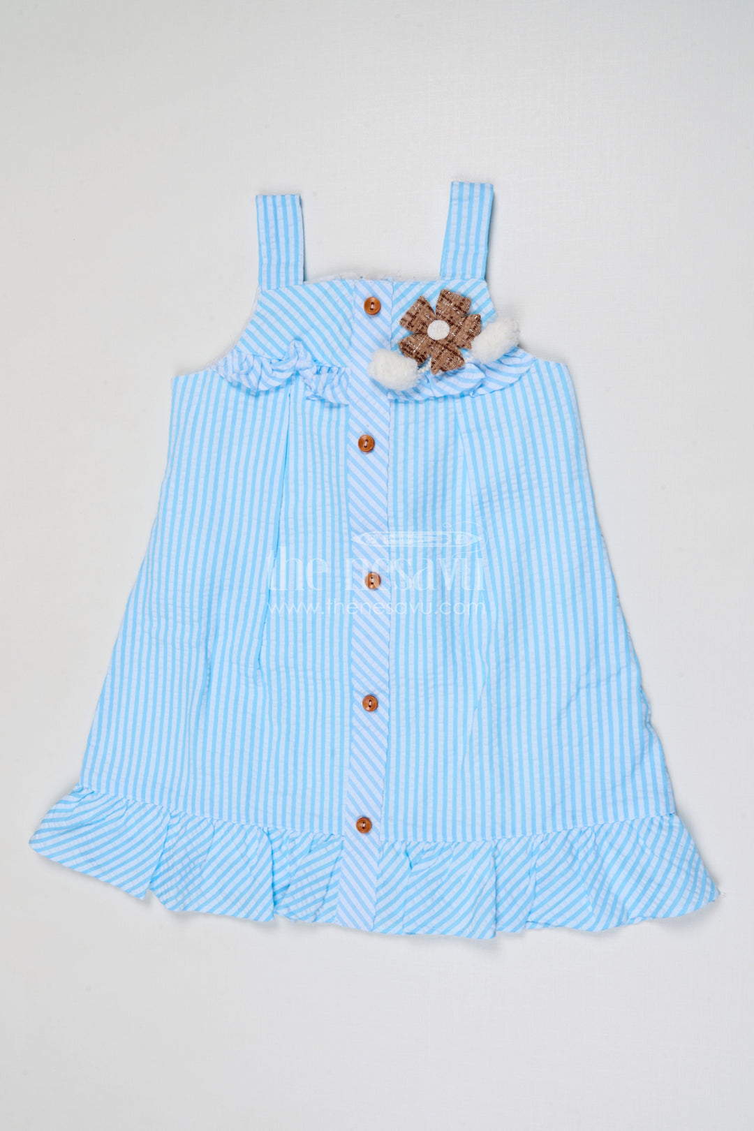 The Nesavu Girls Cotton Frock Baby Girl Cotton Frock for Summer Outings and Family Gatherings Nesavu 16 (1Y) / Blue / Seer Sucker GFC2143A-16 Nesavu baby girl seer sucker cotton frock for summer outings and casual wear with button front design