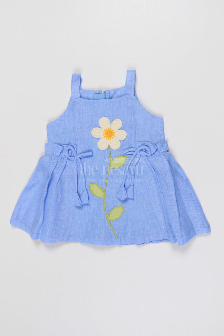 The Nesavu Baby Frocks Baby Girl Cotton Frock for Summer Outings and Playtime Nesavu 14 (6M) / Blue / Cotton BFJ953A-14 Nesavu Baby Girl Cotton Frock With Floral Applique For Summer Outings And Everyday Comfort