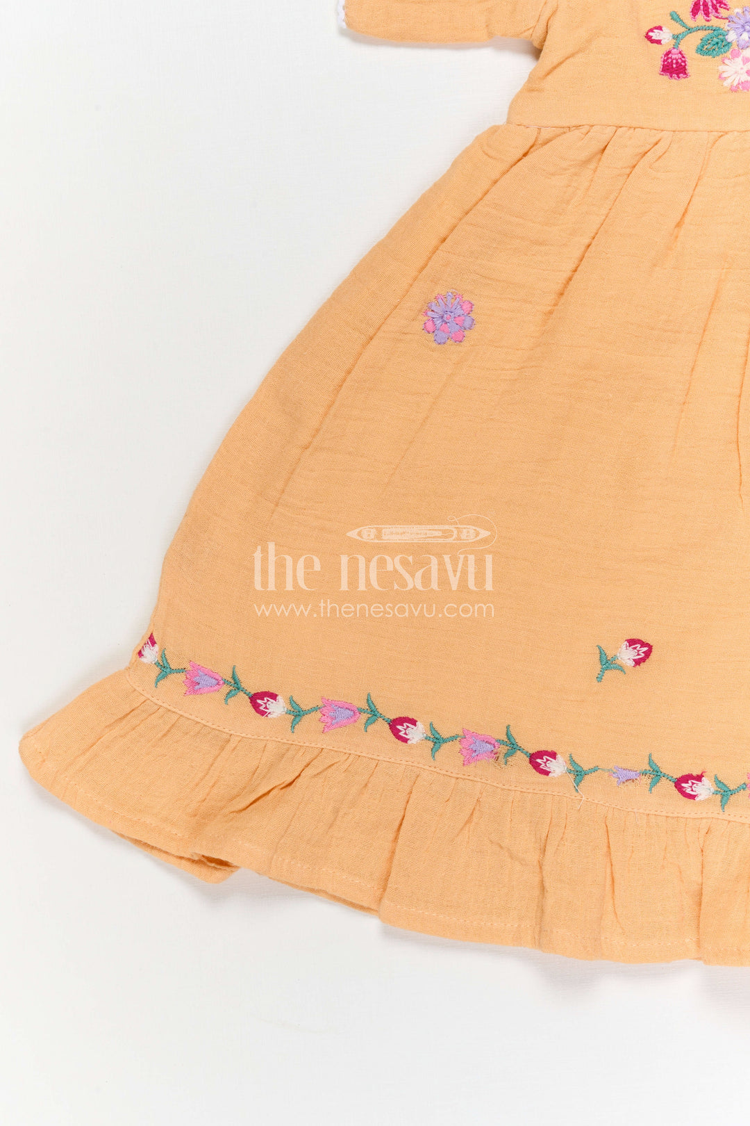 The Nesavu Girls Cotton Frock Baby Girl Cotton Frock for Summer Season and Daily Wear Nesavu Nesavu baby girl muslin cotton frock with thread embroidery for summer outings and daily wear