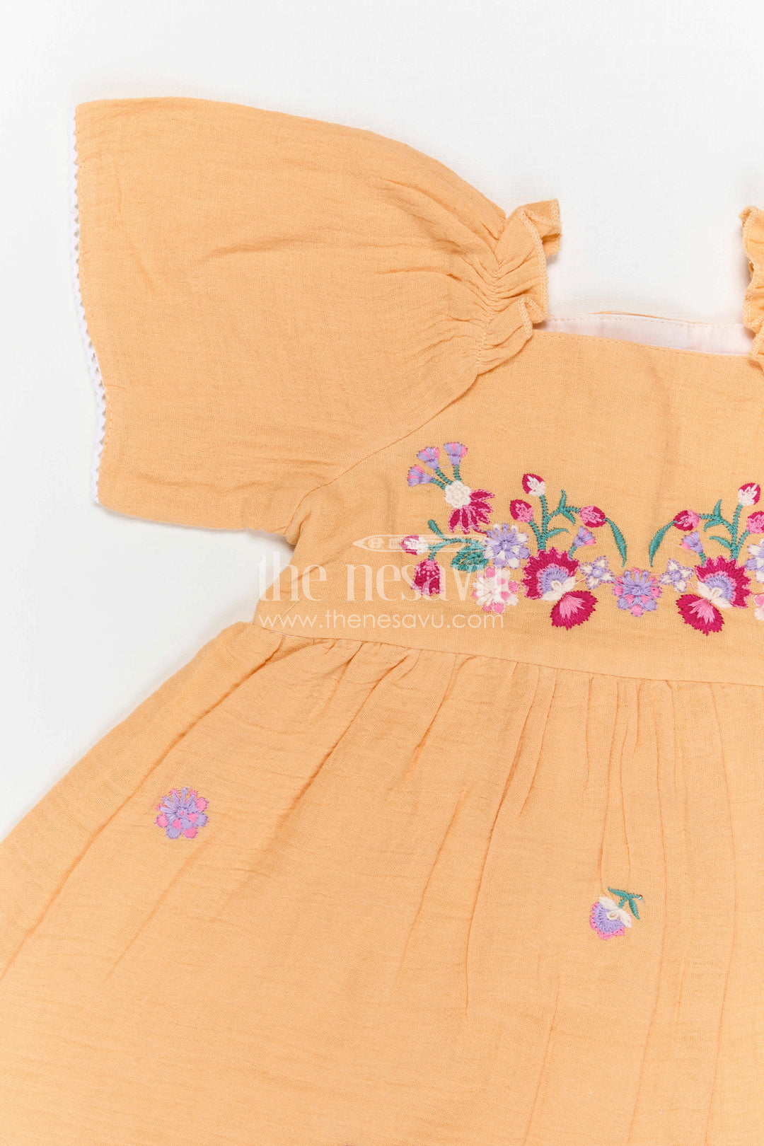 The Nesavu Girls Cotton Frock Baby Girl Cotton Frock for Summer Season and Daily Wear Nesavu Nesavu baby girl muslin cotton frock with thread embroidery for summer outings and daily wear