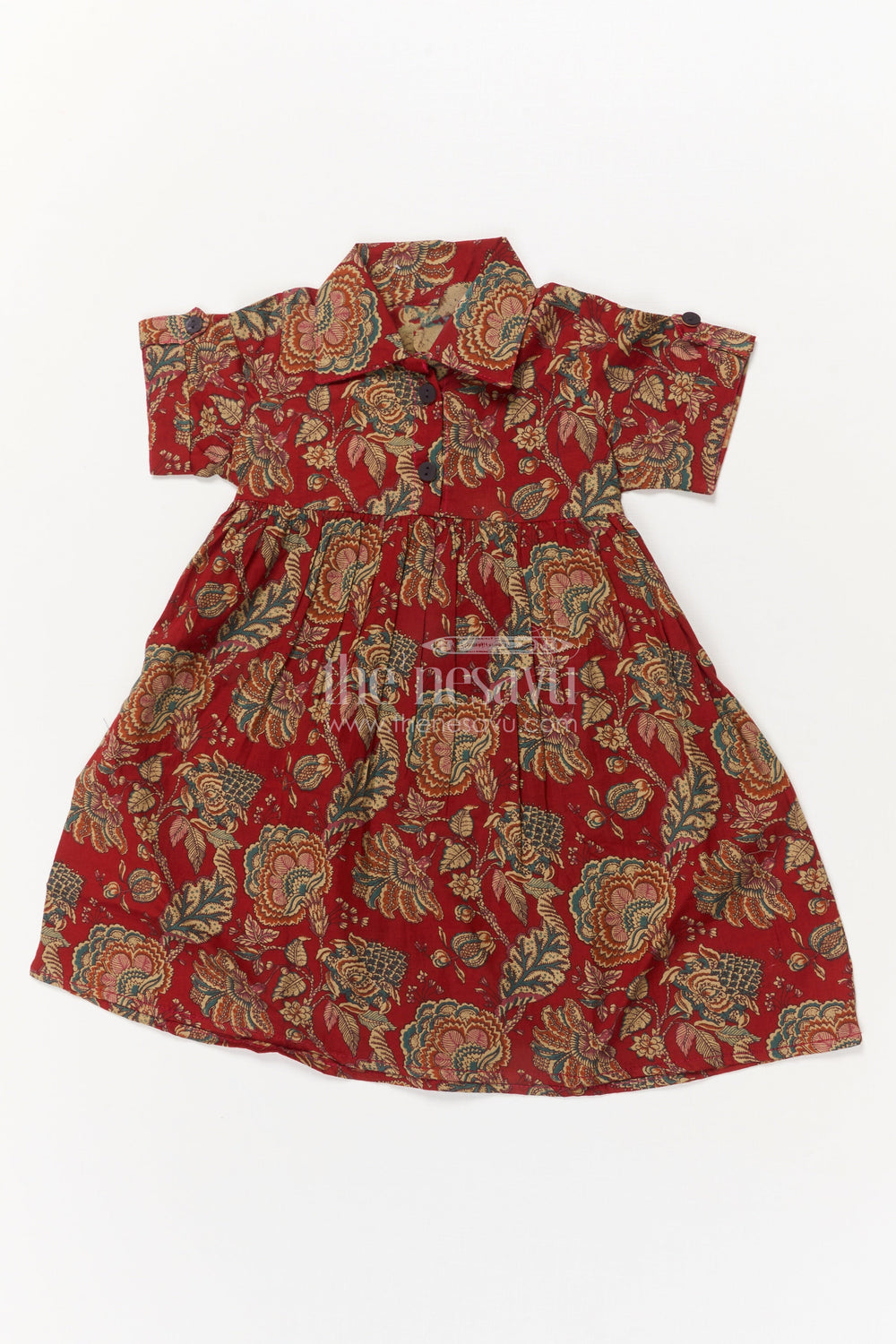 The Nesavu Girls Cotton Frock Baby Girl Cotton Frock for Traditional Occasions and Family Get-togethers Nesavu 16 (1Y) / Maroon GFC2045A-16 Nesavu maroon cotton frock for baby girls with floral print and collar – perfect for festive family moments