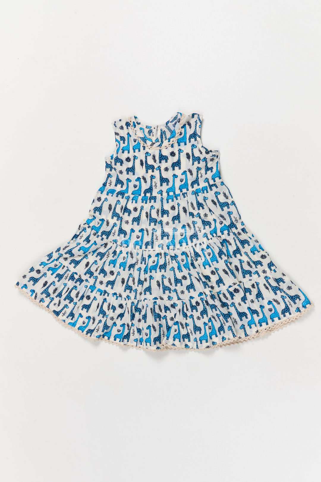 The Nesavu Girls Cotton Frock Baby Girl Cotton Frock with Animal Print for Playful Outings Nesavu 16 (1Y) / Blue GFC2048A-16 Nesavu baby girl blue cotton frock with animal print and collar – fun outfit for playdates and outings