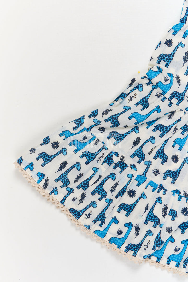 The Nesavu Girls Cotton Frock Baby Girl Cotton Frock with Animal Print for Playful Outings Nesavu Nesavu baby girl blue cotton frock with animal print and collar – fun outfit for playdates and outings