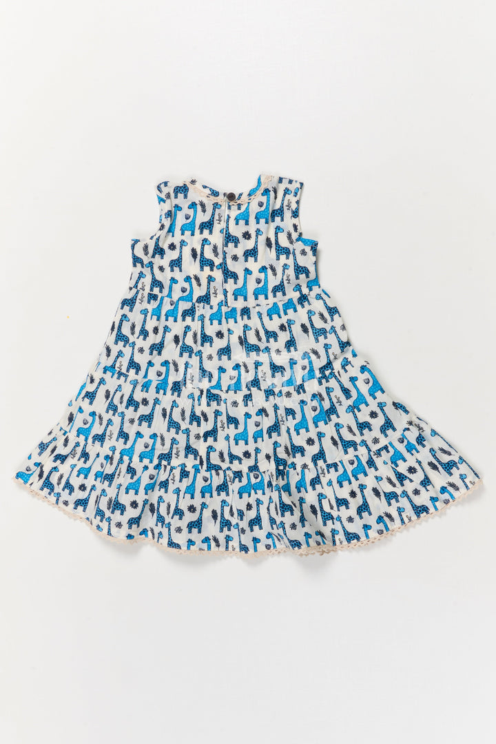 The Nesavu Girls Cotton Frock Baby Girl Cotton Frock with Animal Print for Playful Outings Nesavu Nesavu baby girl blue cotton frock with animal print and collar – fun outfit for playdates and outings