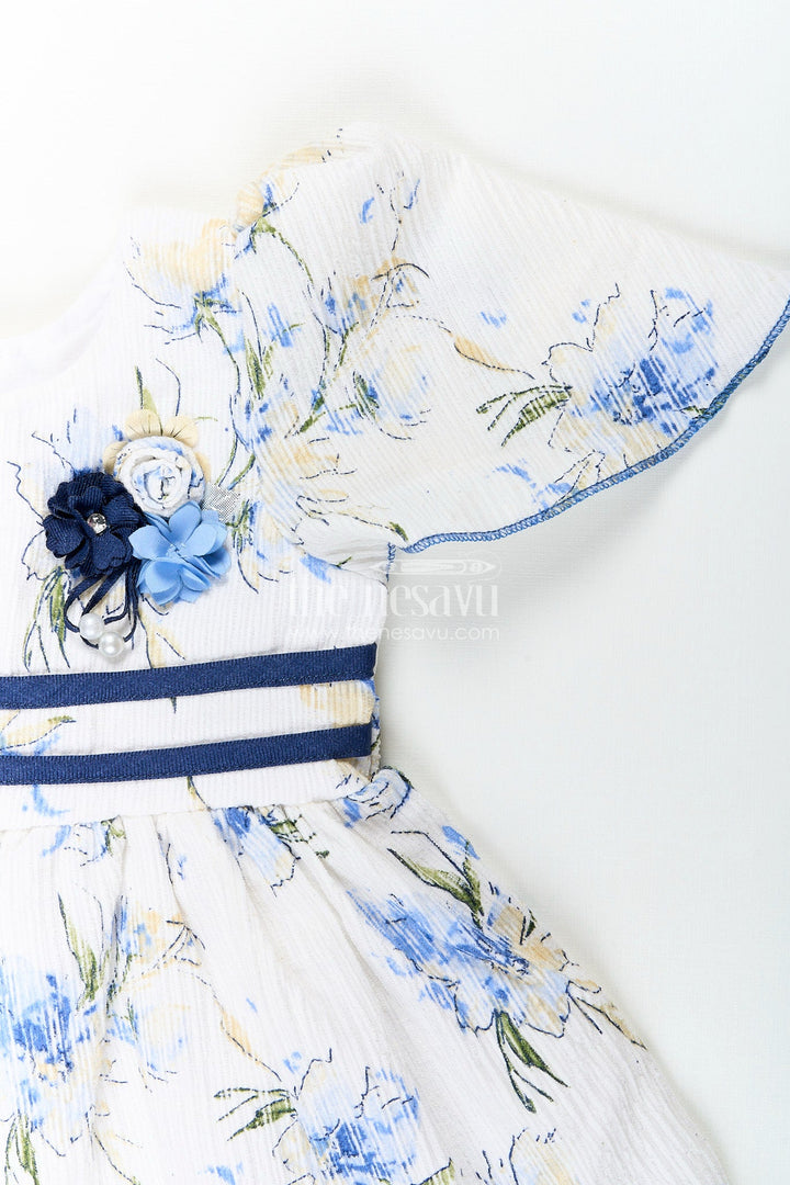 The Nesavu Girls Cotton Frock Baby girl cotton frock with blue floral print for summer outings Nesavu Nesavu baby girl cotton frock with blue floral digital print perfect for summer playdates