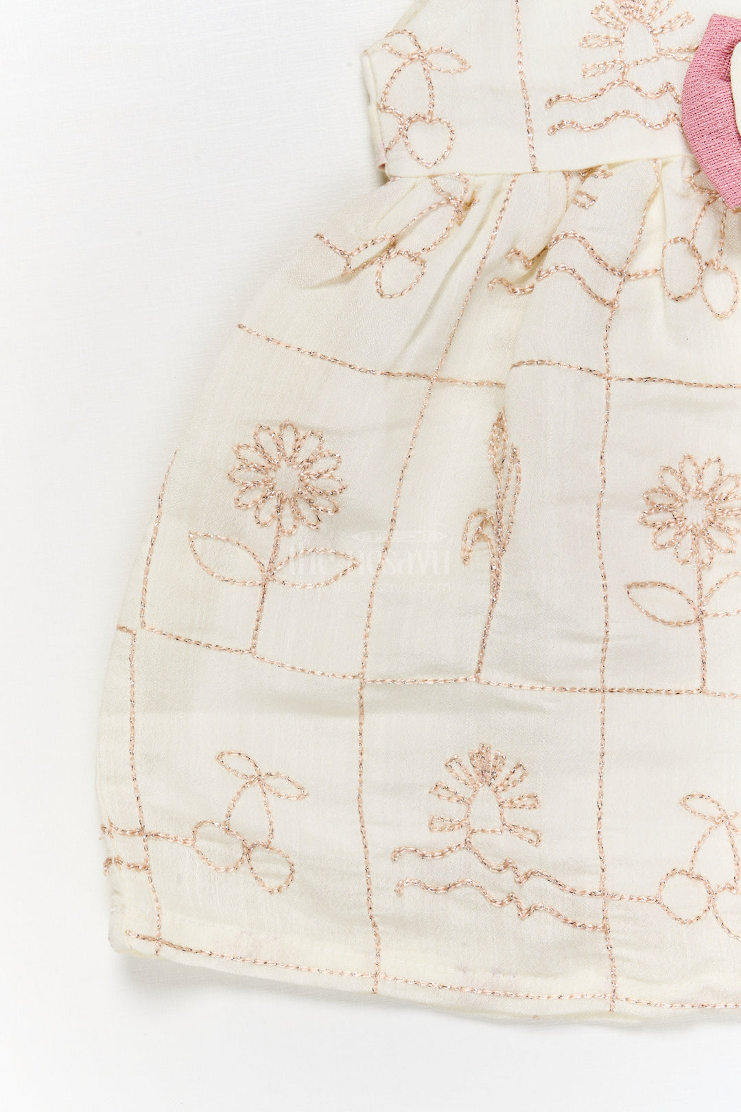 The Nesavu Baby Cotton Frocks Baby Girl Cotton Frock with Bow and Floral Embroidery for Special Moments Nesavu Nesavu embroidered cotton frock for baby girls with bow detail and festive-ready design