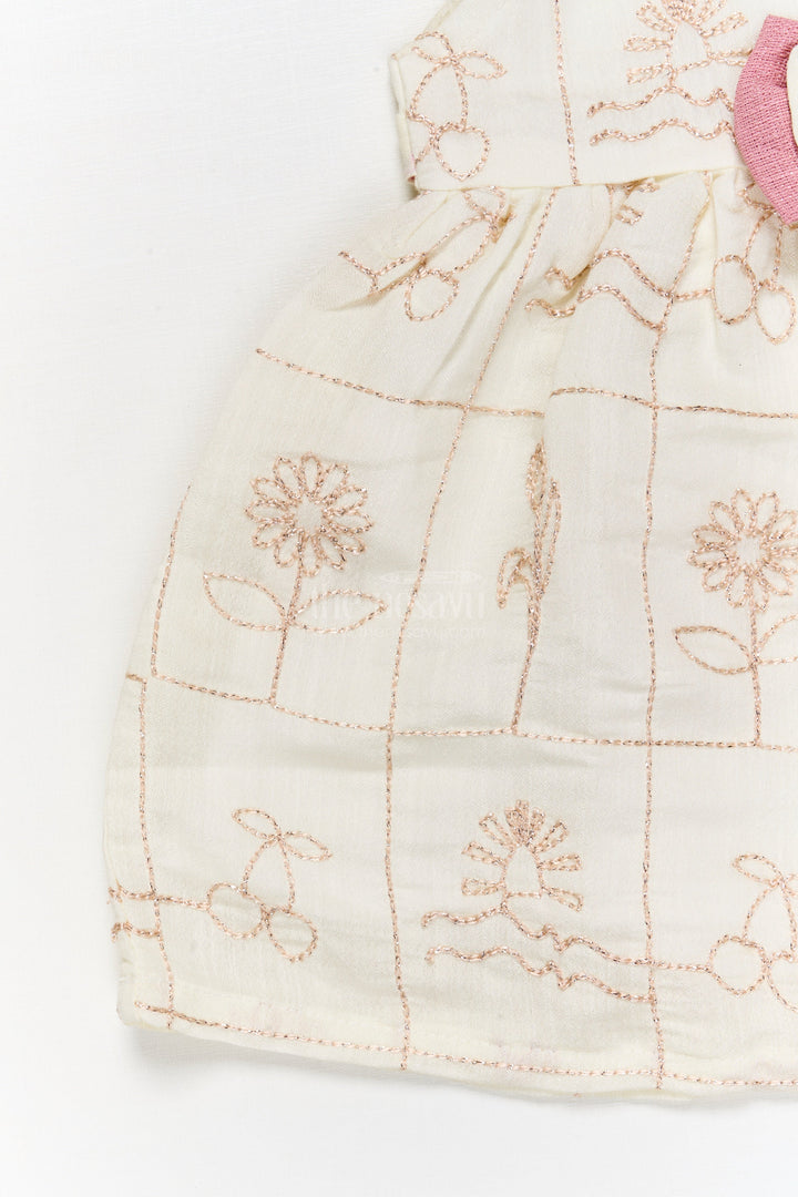 The Nesavu Baby Cotton Frocks Baby Girl Cotton Frock with Bow and Floral Embroidery for Special Moments Nesavu Nesavu embroidered cotton frock for baby girls with bow detail and festive-ready design