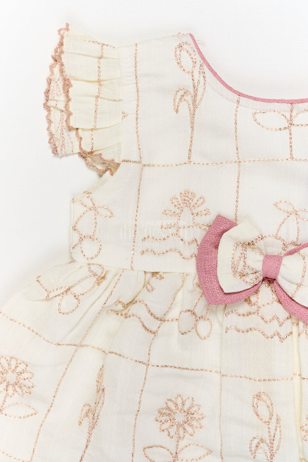 The Nesavu Baby Cotton Frocks Baby Girl Cotton Frock with Bow and Floral Embroidery for Special Moments Nesavu Nesavu embroidered cotton frock for baby girls with bow detail and festive-ready design