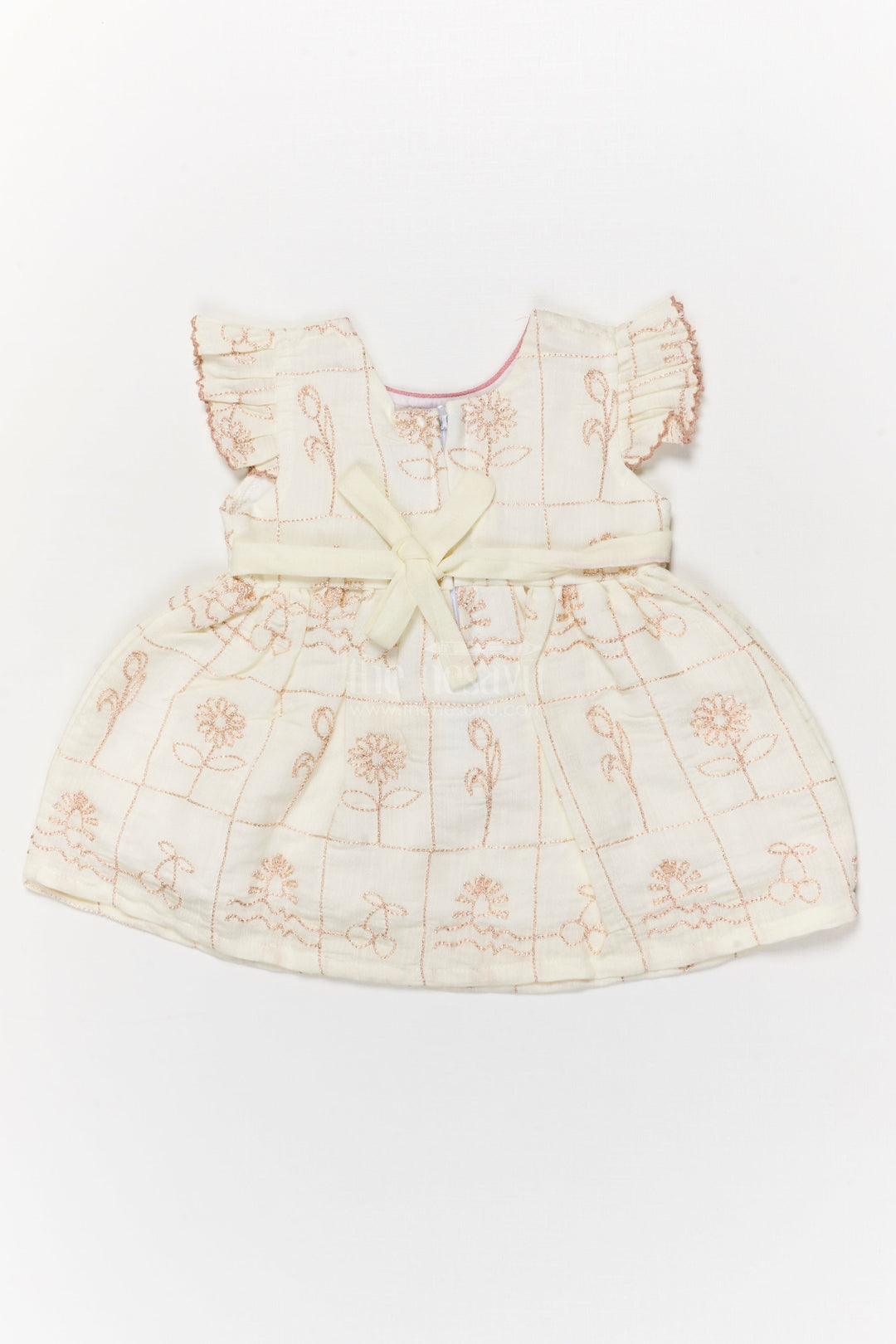 The Nesavu Baby Cotton Frocks Baby Girl Cotton Frock with Bow and Floral Embroidery for Special Moments Nesavu Nesavu embroidered cotton frock for baby girls with bow detail and festive-ready design