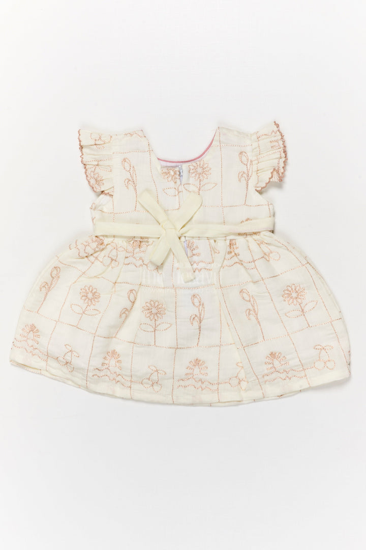 The Nesavu Baby Cotton Frocks Baby Girl Cotton Frock with Bow and Floral Embroidery for Special Moments Nesavu Nesavu embroidered cotton frock for baby girls with bow detail and festive-ready design