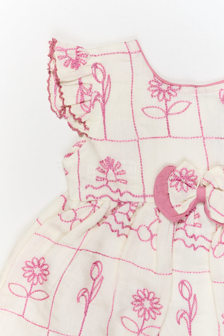 The Nesavu Baby Cotton Frocks Baby Girl Cotton Frock with Bow Detail for Casual and Festive Use Nesavu Nesavu baby girl cotton frock with bow and floral thread embroidery for festive or casual wear