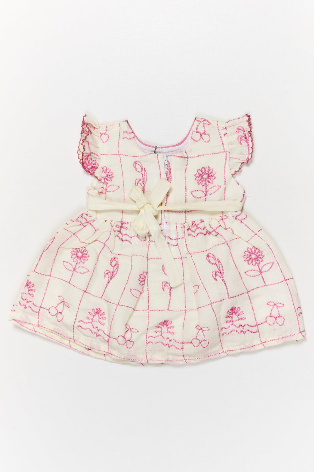 The Nesavu Baby Cotton Frocks Baby Girl Cotton Frock with Bow Detail for Casual and Festive Use Nesavu Nesavu baby girl cotton frock with bow and floral thread embroidery for festive or casual wear