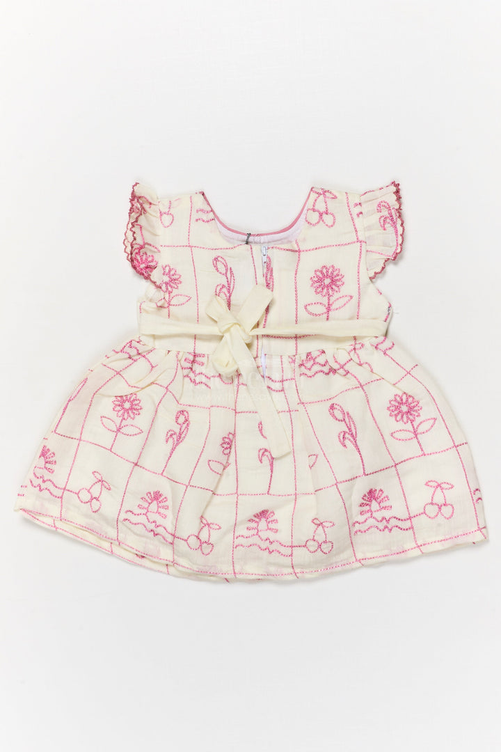 The Nesavu Baby Cotton Frocks Baby Girl Cotton Frock with Bow Detail for Casual and Festive Use Nesavu Nesavu baby girl cotton frock with bow and floral thread embroidery for festive or casual wear