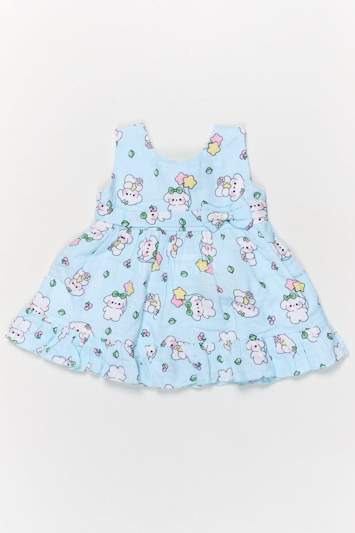 The Nesavu Baby Cotton Frocks Baby Girl Cotton Frock with Cartoon Print for Playtime and Daycare Nesavu 14 (6M) / Blue BFJ905A-14 Nesavu baby girl cotton frock with cartoon print for playgroup, daycare, and casual wear