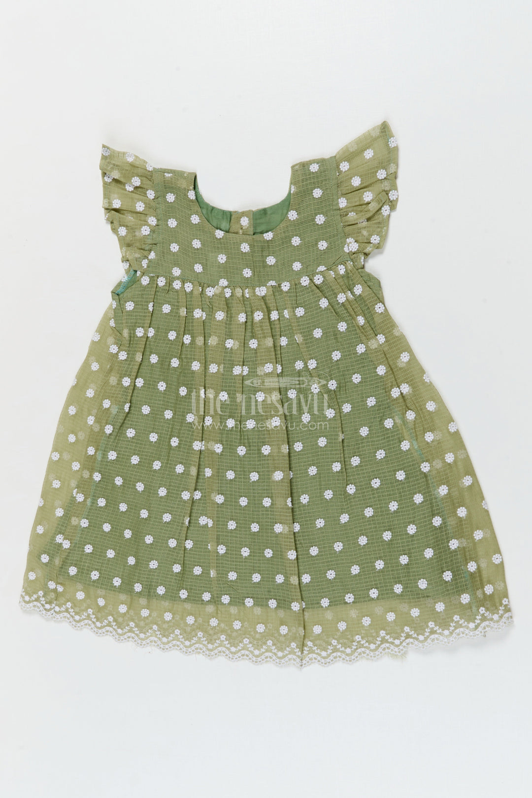 The Nesavu Girls Cotton Frock Baby Girl Cotton Frock with Chikankari Embroidery for Summer Outings Nesavu 18 (2Y) / Green / style 1 GFC2083AA-18 Nesavu baby girl cotton frock with chikankari embroidery for summer casual wear