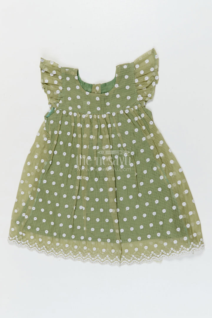 The Nesavu Girls Cotton Frock Baby Girl Cotton Frock with Chikankari Embroidery for Summer Outings Nesavu 18 (2Y) / Green / style 1 GFC2083AA-18 Nesavu baby girl cotton frock with chikankari embroidery for summer casual wear