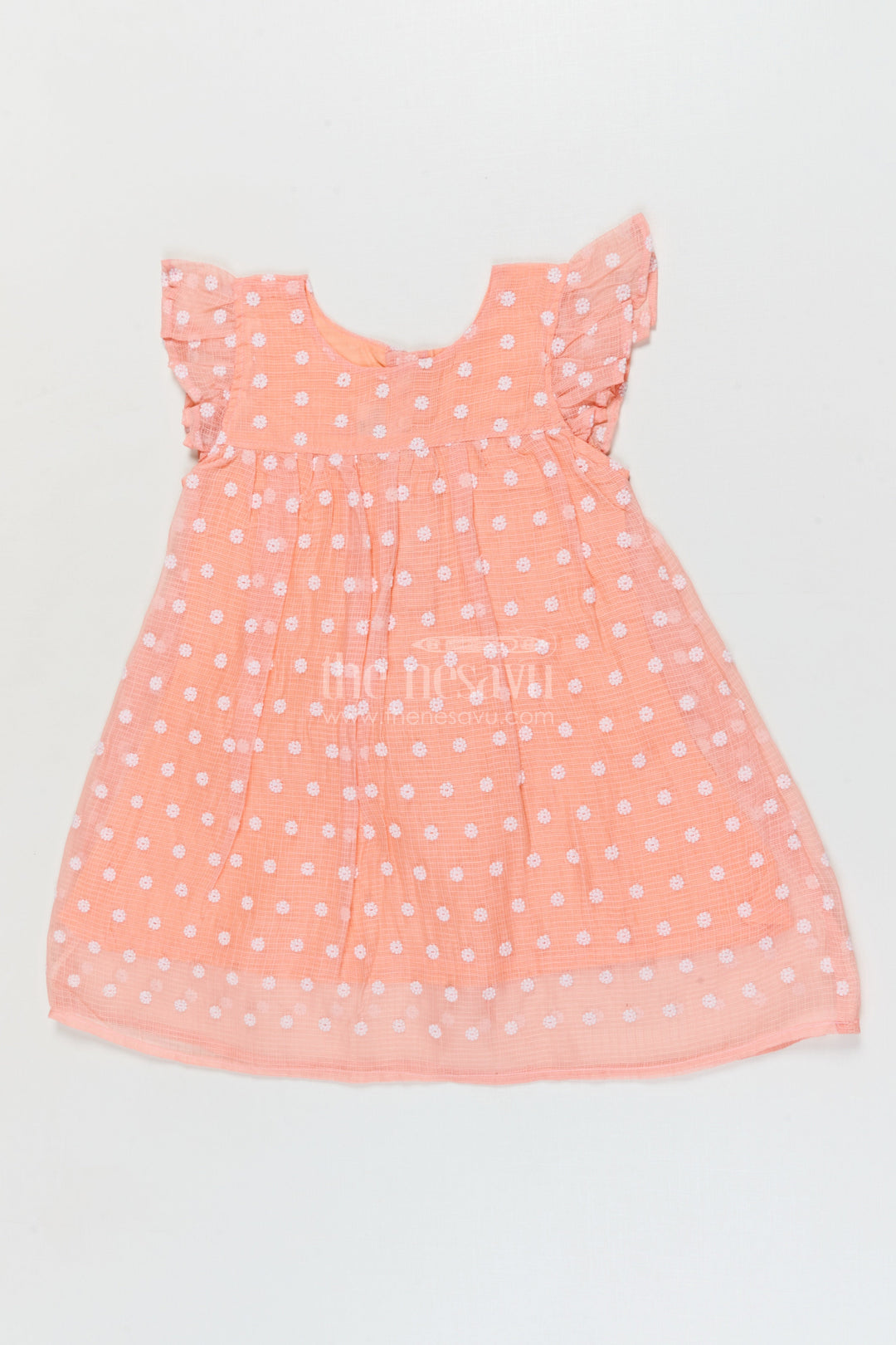 The Nesavu Girls Cotton Frock Baby Girl Cotton Frock with Chikankari for Sunny Day Celebrations Nesavu 18 (2Y) / Peach / style 2 GFC2083BB-18 Nesavu baby girl cotton frock with chikankari embroidery for summer events and play
