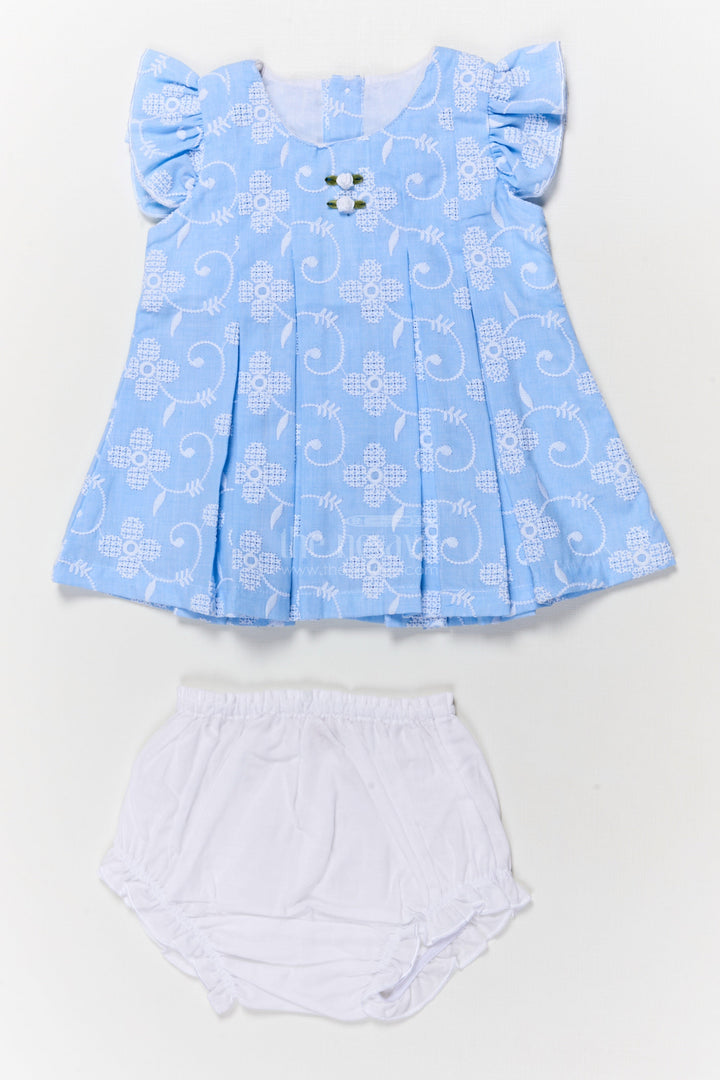 The Nesavu Baby Cotton Frocks Baby Girl Cotton Frock with Embroidery and Bloomers for Everyday Comfort Nesavu 12 (3M) / Blue BFJ886A-12 Nesavu baby girl cotton frock with thread embroidery and bloomers for casual daily wear