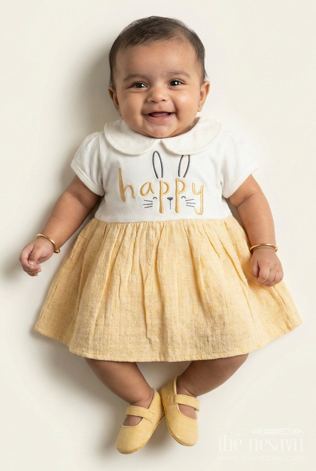 The Nesavu Baby Frocks Baby Girl Cotton Frock with Embroidery for Everyday Comfort and Charm Nesavu 10 (NB) / Yellow BFJ875A-10 Nesavu baby girl cotton frock embroidery  perfect everyday comfort playful charm