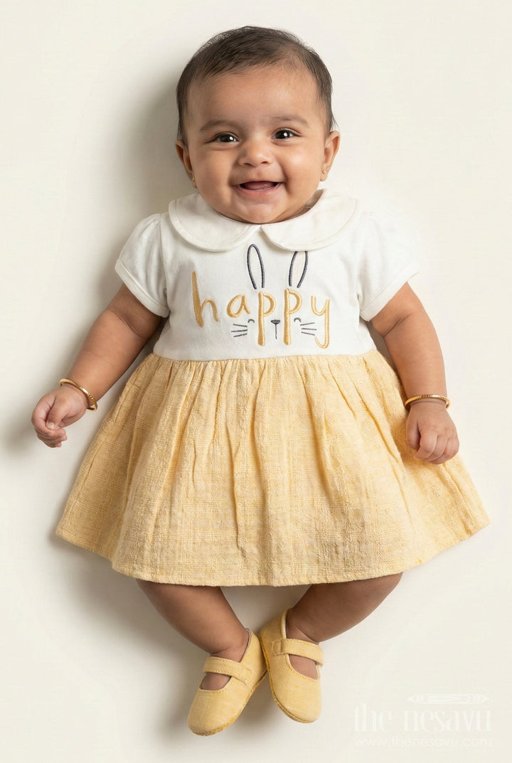 The Nesavu Baby Frocks Baby Girl Cotton Frock with Embroidery for Everyday Comfort and Charm Nesavu 10 (NB) / Yellow BFJ875A-10 Nesavu baby girl cotton frock embroidery  perfect everyday comfort playful charm