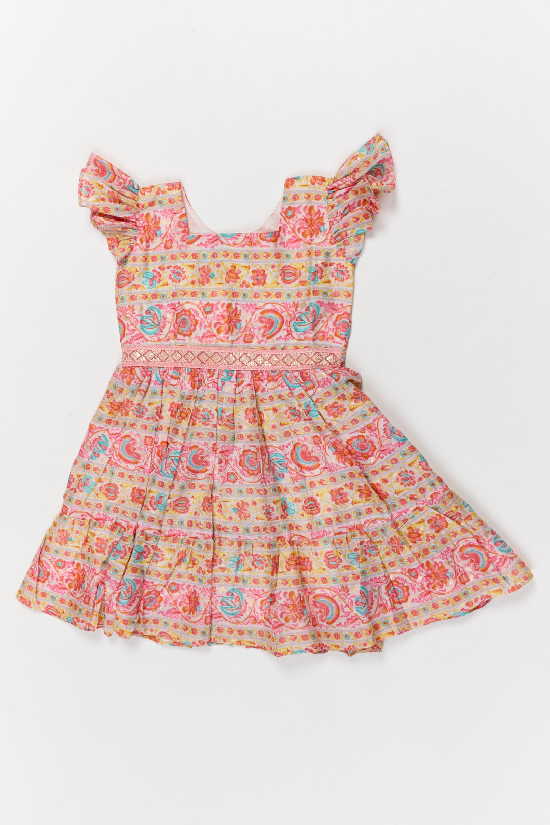 The Nesavu Girls Cotton Frock Baby Girl Cotton Frock with Ethnic Floral Print for Festive Casual Days Nesavu 18 (2Y) / Multicolor / Cotton GFC2091A-18 Nesavu baby girl cotton frock with ethnic floral print for birthdays and casual festive moments