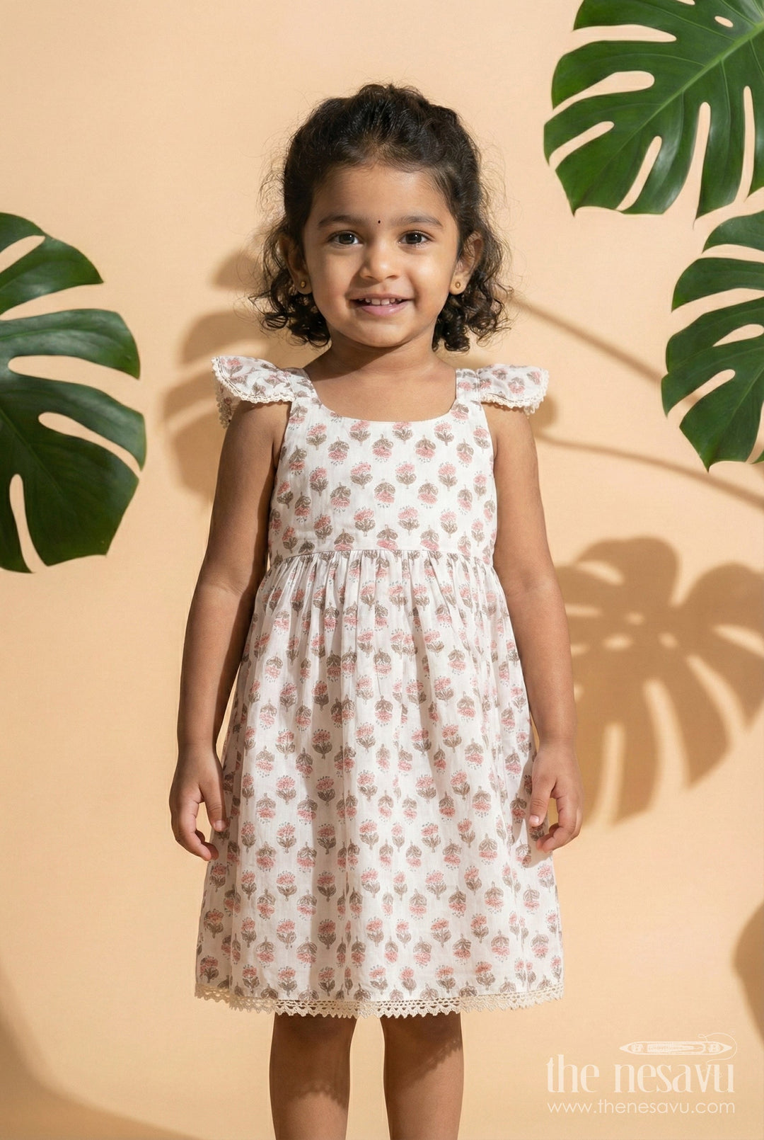 The Nesavu Girls Cotton Frock Baby Girl Cotton Frock with Ethnic Prints for Everyday Styling Nesavu 16 (1Y) / Cream GFC1966A-16 Nesavu baby girl digital printed cotton frock  sleeveless ethnic outfit daily festive moments