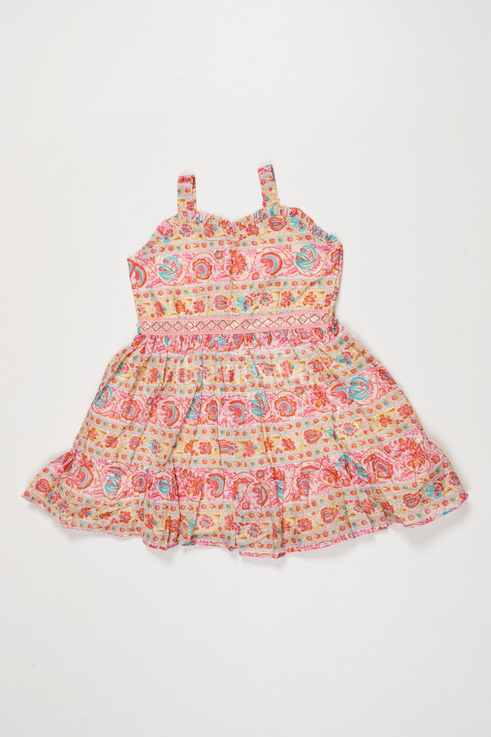 The Nesavu Girls Cotton Frock Baby Girl Cotton Frock with Festive Prints for Family Gatherings Nesavu 18 (2Y) / Multicolor GFC2022A-18 Nesavu baby girl cotton frock with traditional digital print for festive celebrations