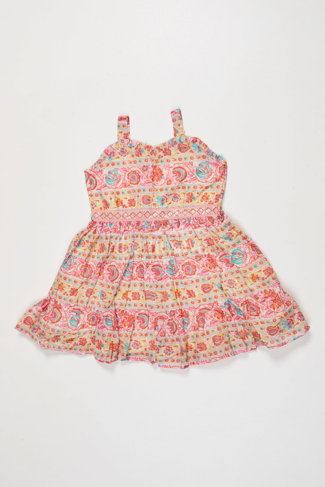 The Nesavu Girls Cotton Frock Baby Girl Cotton Frock with Festive Prints for Family Gatherings Nesavu 18 (2Y) / Multicolor GFC2022A-18 Nesavu baby girl cotton frock with traditional digital print for festive celebrations