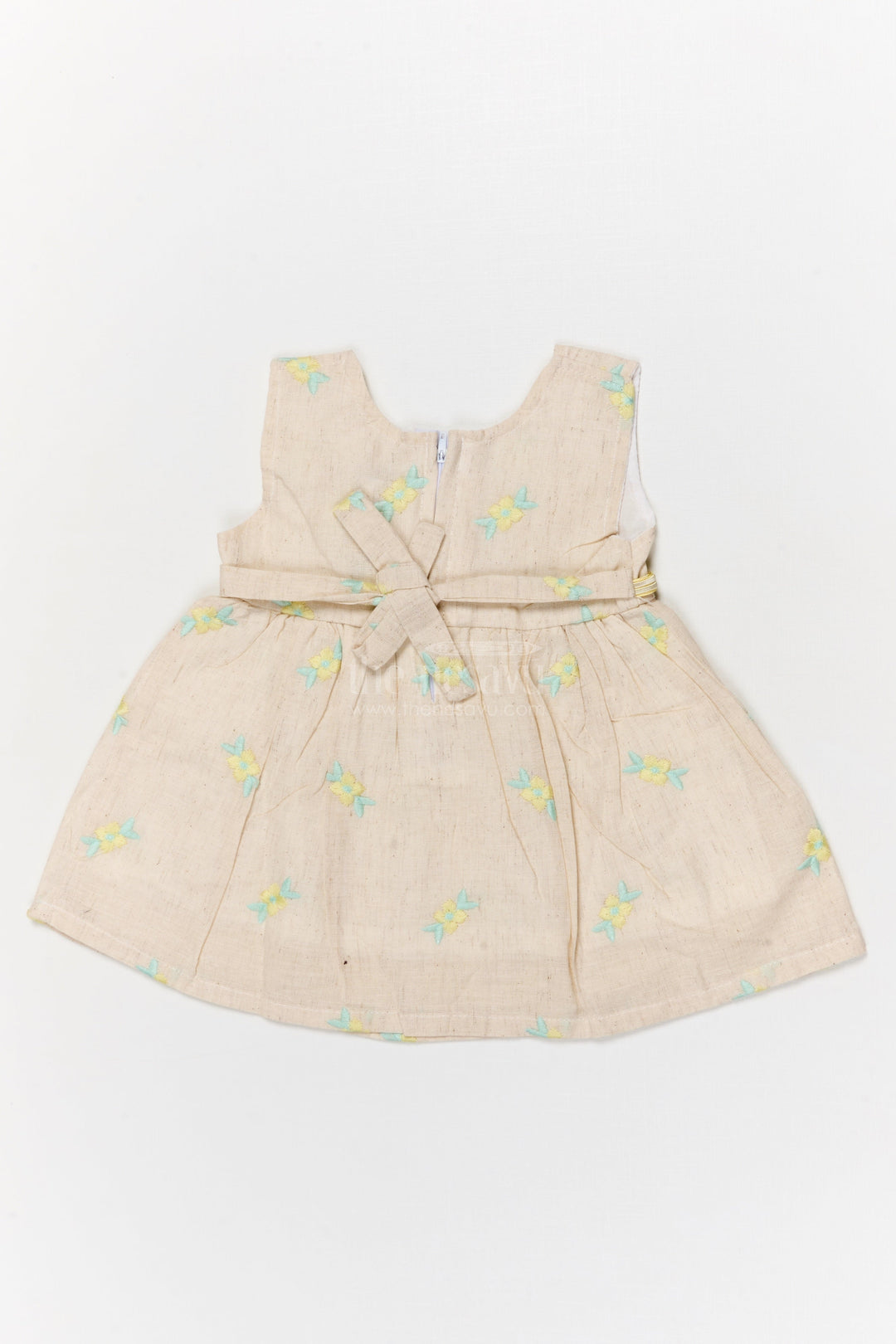 The Nesavu Baby Cotton Frocks Baby Girl Cotton Frock with Floral Embroidery and Belt for Festive Gatherings Nesavu Nesavu baby girl cotton frock with floral thread embroidery and belt for festive family gatherings