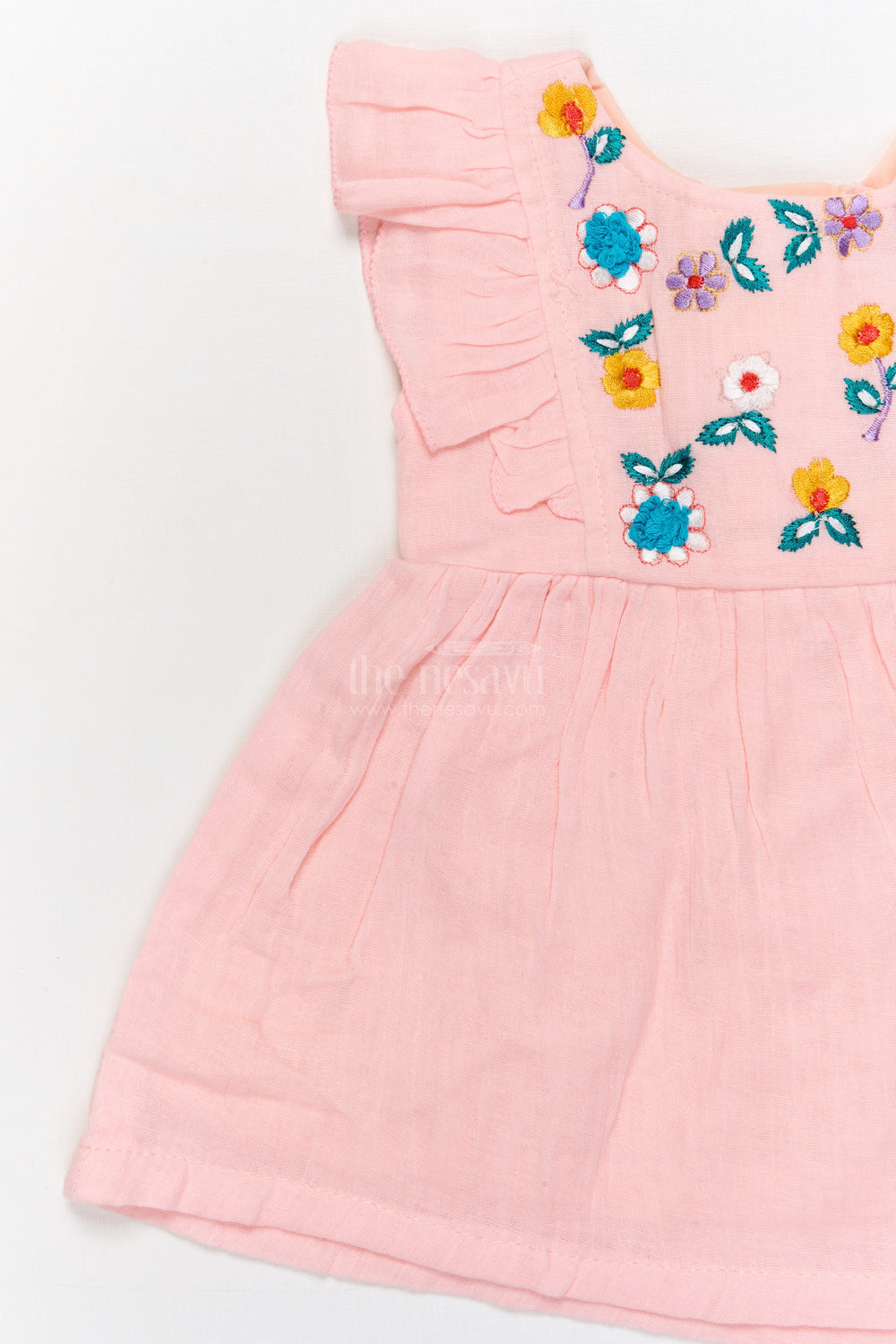 The Nesavu Baby Cotton Frocks Baby Girl Cotton Frock with Floral Embroidery and Flutter Sleeves Nesavu Nesavu baby girl cotton frock with floral embroidery and flutter sleeves for outings and festive wear