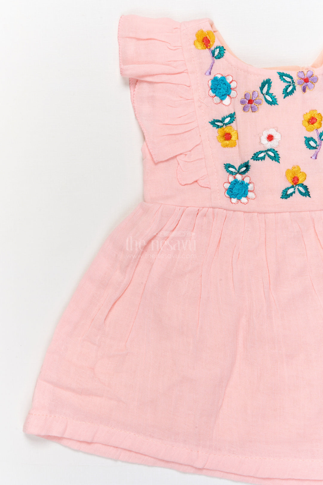 The Nesavu Baby Cotton Frocks Baby Girl Cotton Frock with Floral Embroidery and Flutter Sleeves Nesavu Nesavu baby girl cotton frock with floral embroidery and flutter sleeves for outings and festive wear