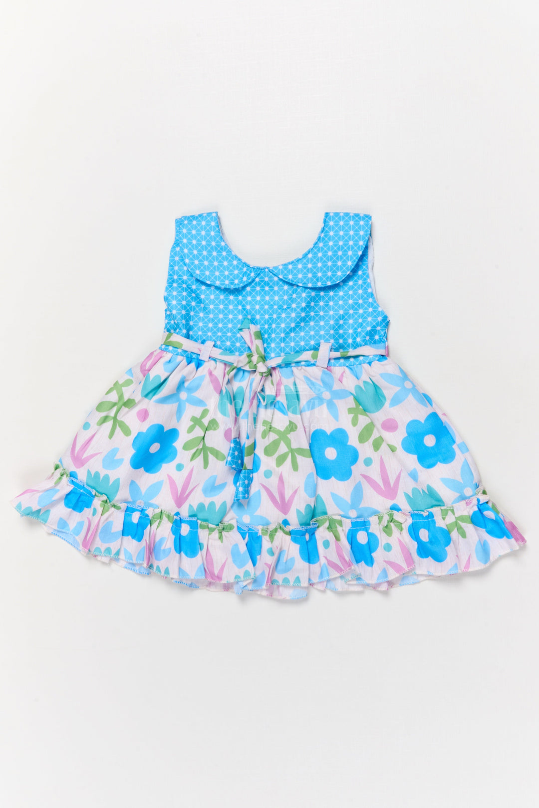 The Nesavu Baby Cotton Frocks Baby Girl Cotton Frock with Floral Print and Peter Pan Collar for Birthday Parties Nesavu 14 (6M) / Blue BFJ888B-14 Nesavu baby girl cotton frock with digital floral print and peter pan collar for birthday celebrations