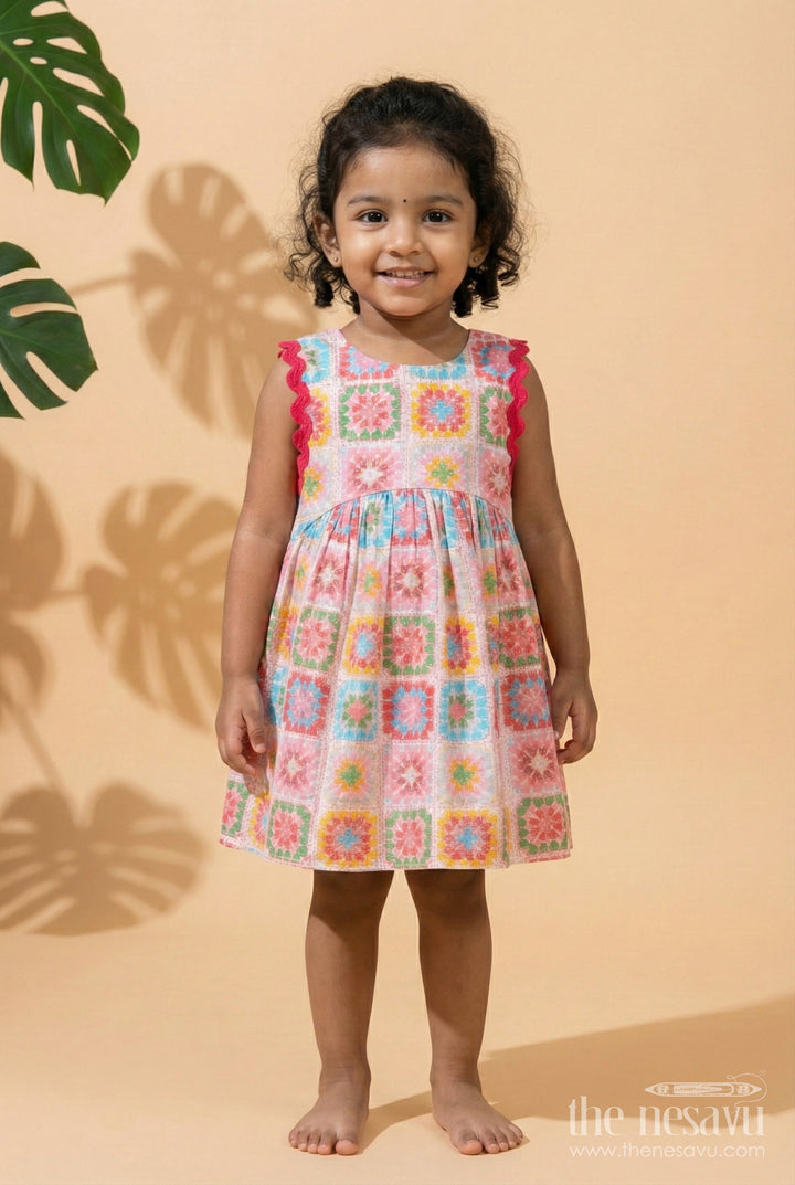 The Nesavu Girls Cotton Frock Baby Girl Cotton Frock with Multicolor Block Print for Birthdays and Casual Parties Nesavu 10 (NB) / Multicolor GFC1926A-10 Nesavu baby girl cotton frock digital floral print  perfect birthdays casual celebrations