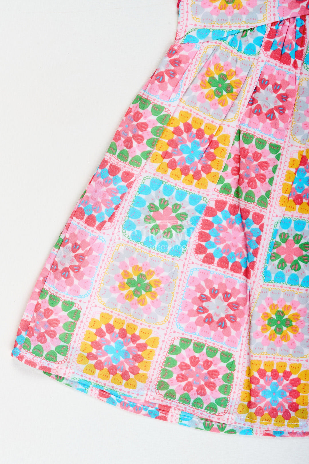 The Nesavu Girls Cotton Frock Baby Girl Cotton Frock with Multicolor Block Print for Birthdays and Casual Parties Nesavu Nesavu baby girl cotton frock digital floral print  perfect birthdays casual celebrations