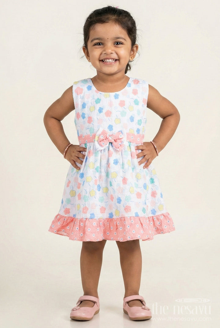 The Nesavu Baby Cotton Frocks Baby Girl Cotton Frock with Pastel Floral Print and Ruffle Hem Nesavu 14 (6M) / Multicolor BFJ852A-14 Nesavu baby girl frock with pastel floral print and ruffled hem in soft sheer cotton