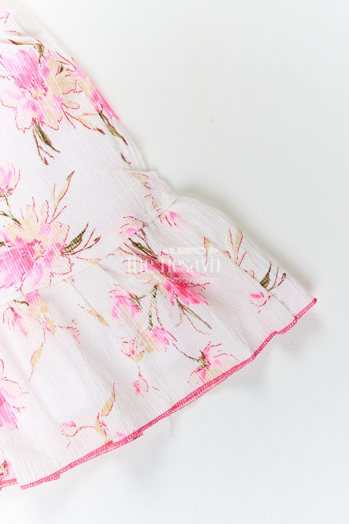 The Nesavu Girls Cotton Frock Baby girl cotton frock with pink floral print for casual wear Nesavu Nesavu baby girl cotton frock with pink floral print lightweight outfit for casual summer days
