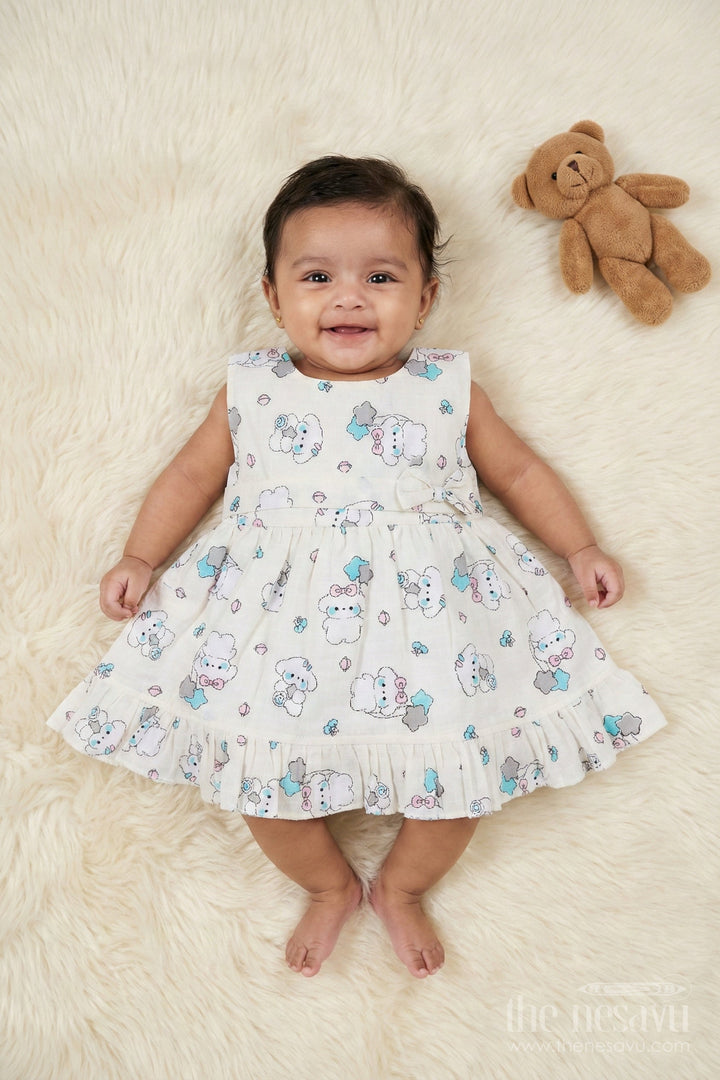 The Nesavu Baby Cotton Frocks Baby Girl Cotton Frock with Playful Print for Everyday Outings Nesavu 14 (6M) / Yellow BFJ905B-14 Nesavu baby girl cotton frock with digital print for playdates and everyday comfort