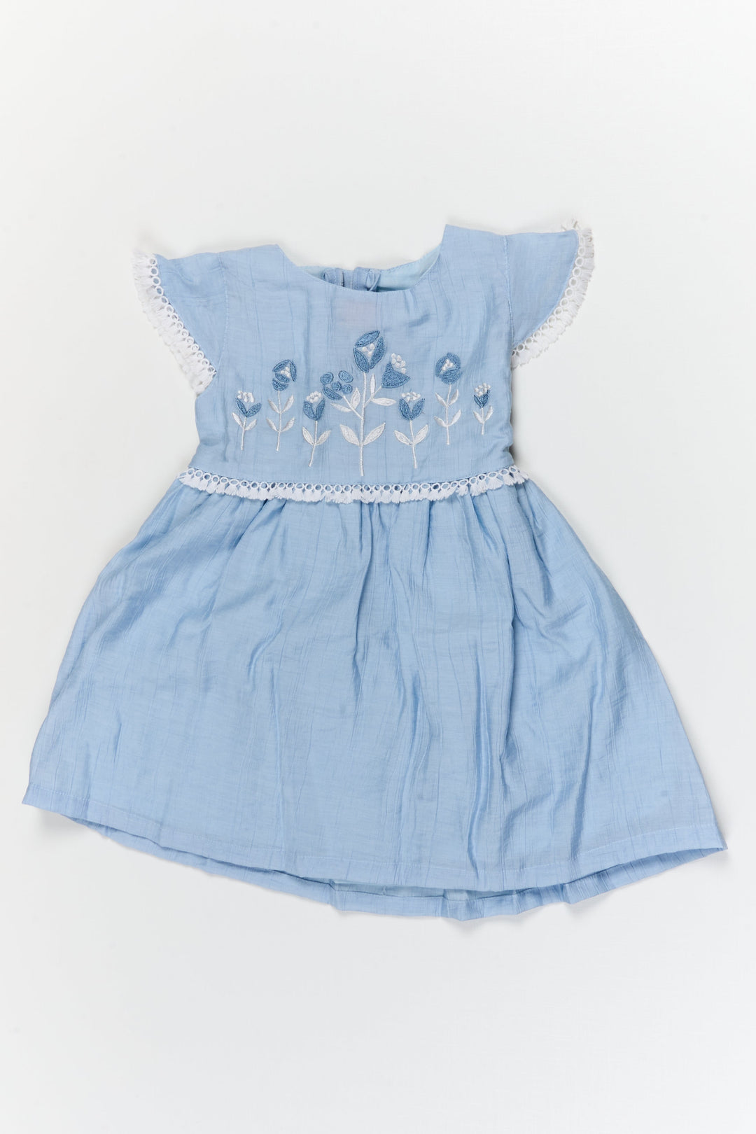 The Nesavu Girls Cotton Frock Baby Girl Cotton Frock with Thread Embroidery for Outings and Playdates Nesavu 20 (3Y) / Blue / Cotton Blend GFC2116B-20 Nesavu baby girl cotton frock with thread embroidery for casual outings and summer playdates