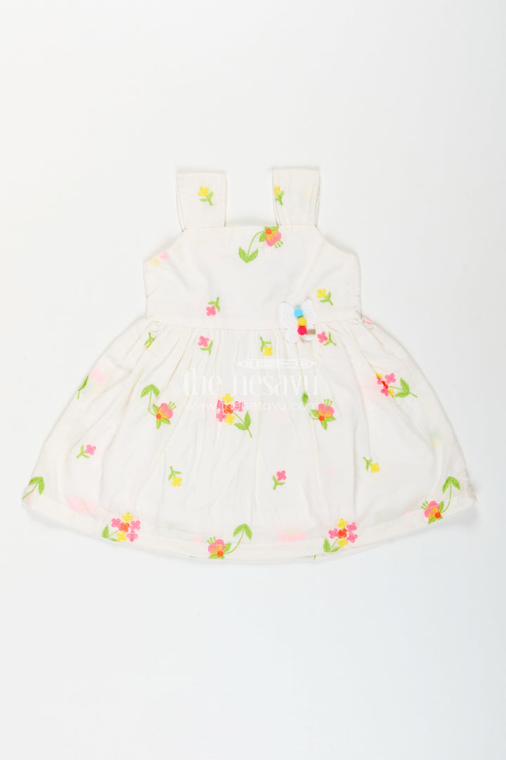 The Nesavu Baby Cotton Frocks Baby girl cotton frock with thread embroidery for summer outings Nesavu 14 (6M) / White BFJ855B-14 Nesavu sleeveless baby girl cotton frock with thread embroidery for summer and casual outings