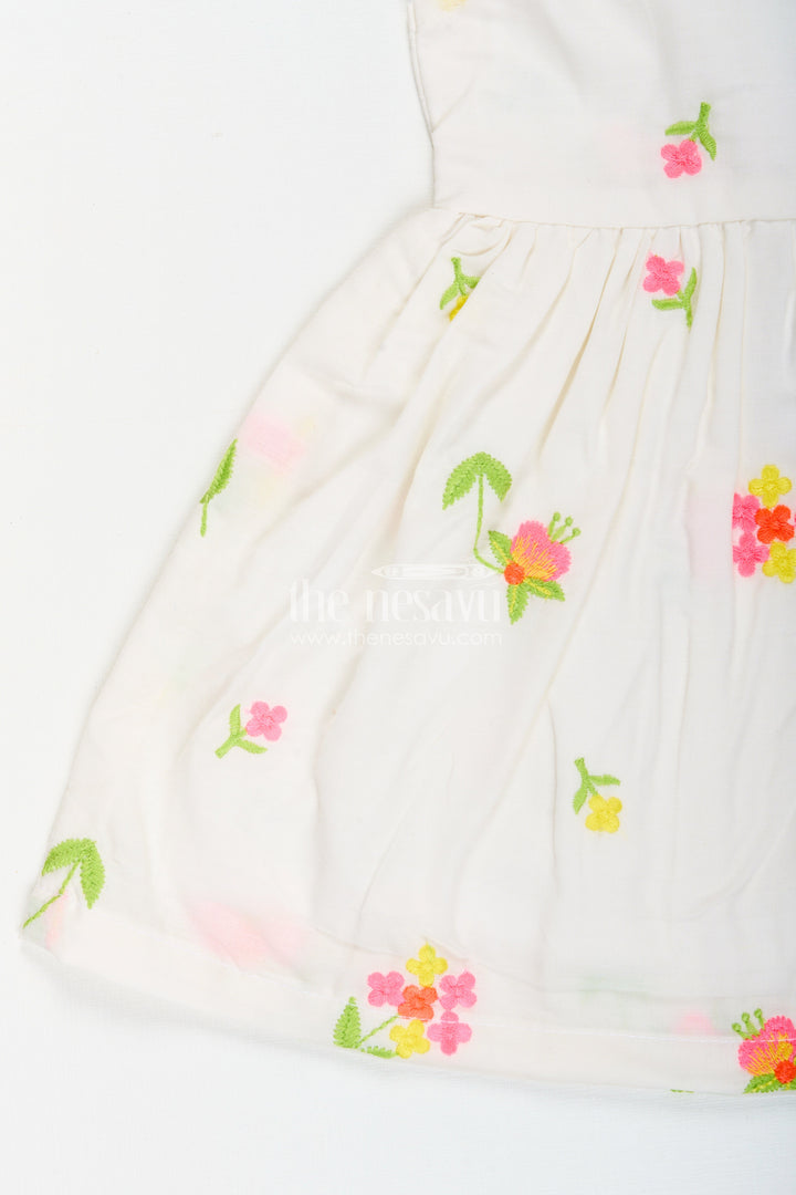 The Nesavu Baby Cotton Frocks Baby girl cotton frock with thread embroidery for summer outings Nesavu Nesavu sleeveless baby girl cotton frock with thread embroidery for summer and casual outings