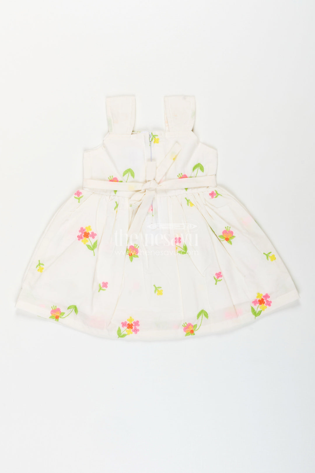 The Nesavu Baby Cotton Frocks Baby girl cotton frock with thread embroidery for summer outings Nesavu Nesavu sleeveless baby girl cotton frock with thread embroidery for summer and casual outings