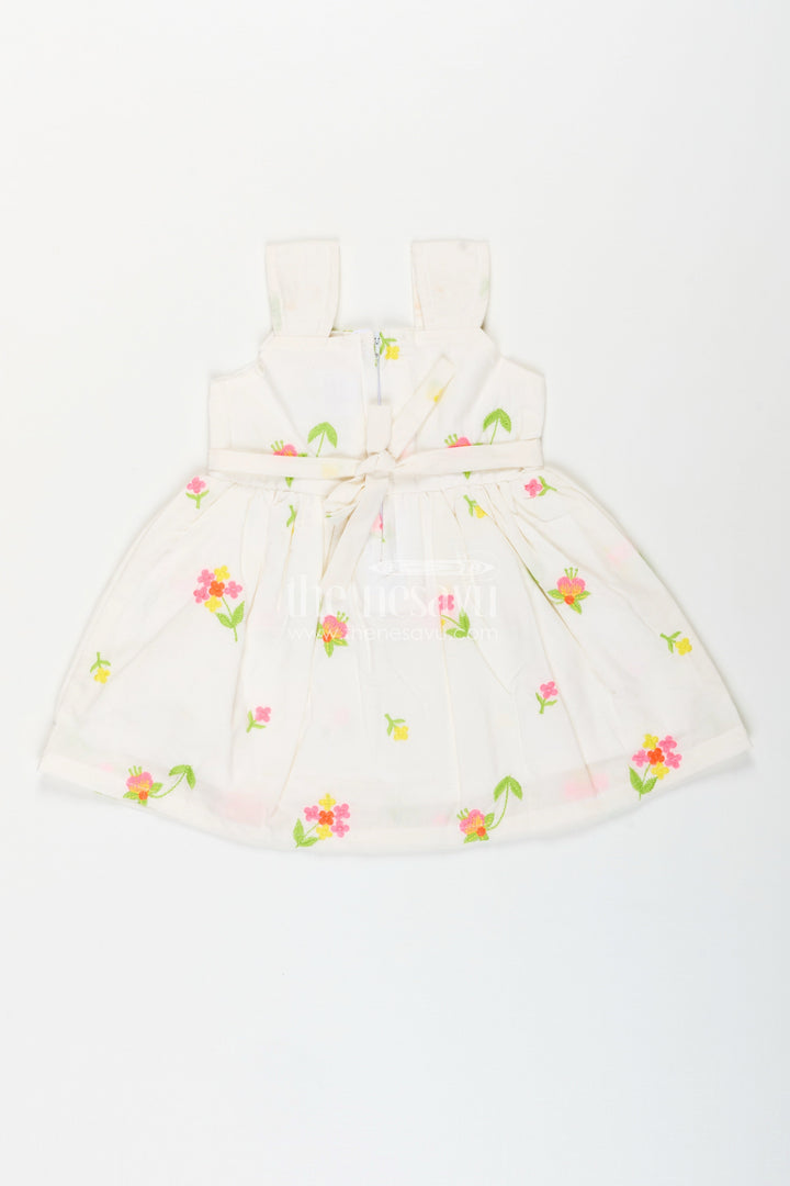 The Nesavu Baby Cotton Frocks Baby girl cotton frock with thread embroidery for summer outings Nesavu Nesavu sleeveless baby girl cotton frock with thread embroidery for summer and casual outings