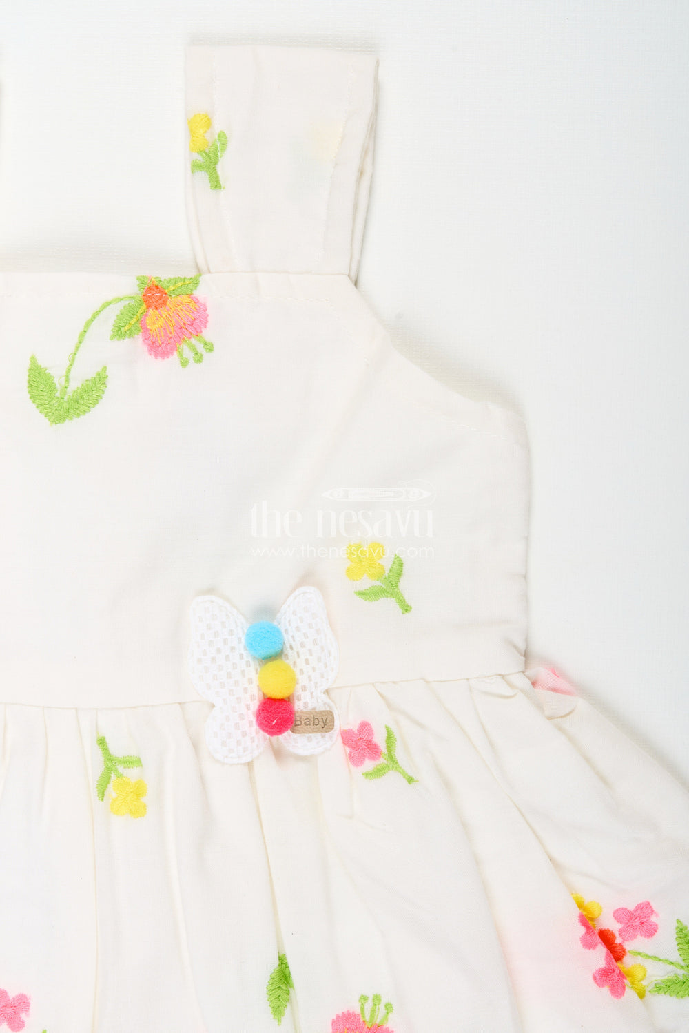 The Nesavu Baby Cotton Frocks Baby girl cotton frock with thread embroidery for summer outings Nesavu Nesavu sleeveless baby girl cotton frock with thread embroidery for summer and casual outings