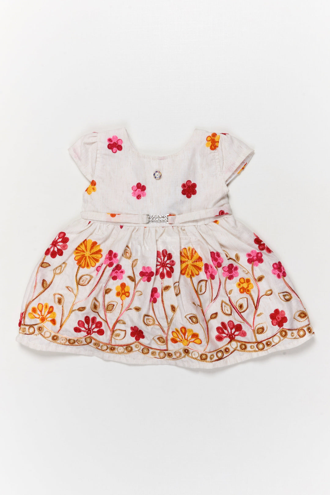 The Nesavu Baby Cotton Frocks Baby Girl Cotton Frock with Vibrant Thread Embroidery and Floral Design Nesavu 14 (6M) / Multicolor BFJ899B-14 Nesavu baby girl cotton frock with floral multicolor embroidery