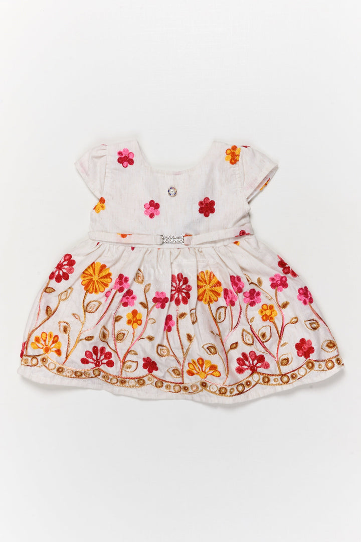 The Nesavu Baby Cotton Frocks Baby Girl Cotton Frock with Vibrant Thread Embroidery and Floral Design Nesavu 14 (6M) / Multicolor BFJ899B-14 Nesavu baby girl cotton frock with floral multicolor embroidery