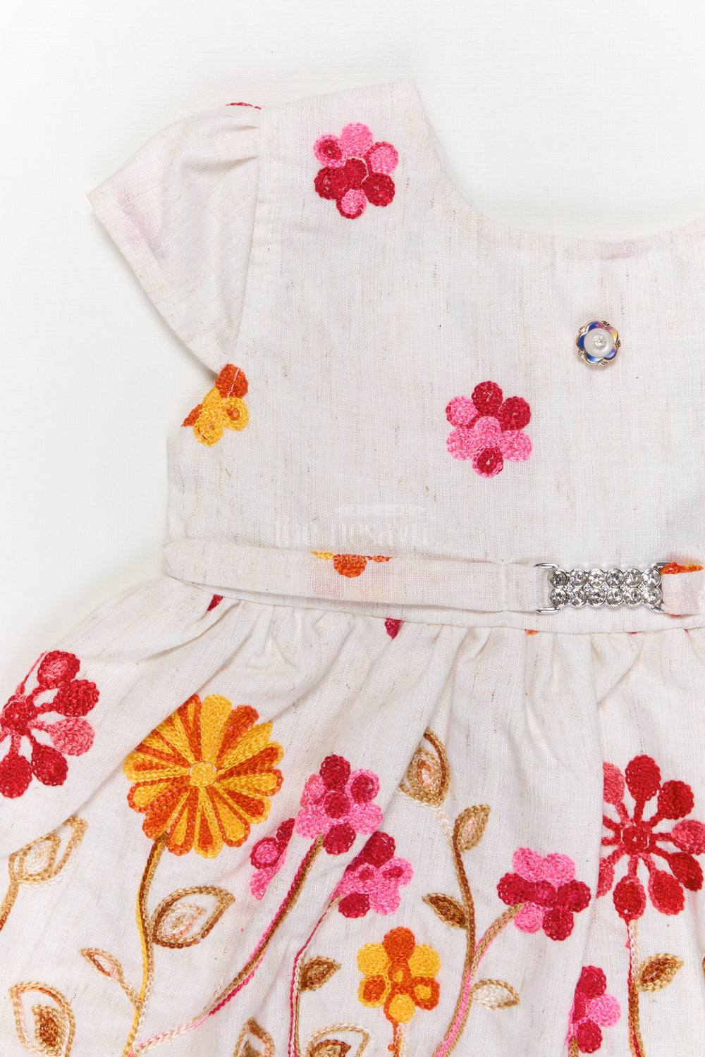The Nesavu Baby Cotton Frocks Baby Girl Cotton Frock with Vibrant Thread Embroidery and Floral Design Nesavu Nesavu baby girl cotton frock with floral multicolor embroidery